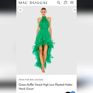 Mac Duggal Green Ruffle High Low Gown​